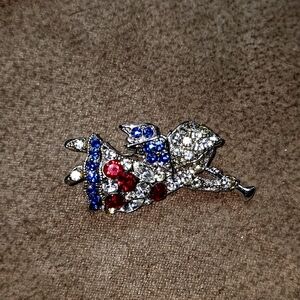 Rhinestone Flying Angel Pin Brooch - Red White Blue